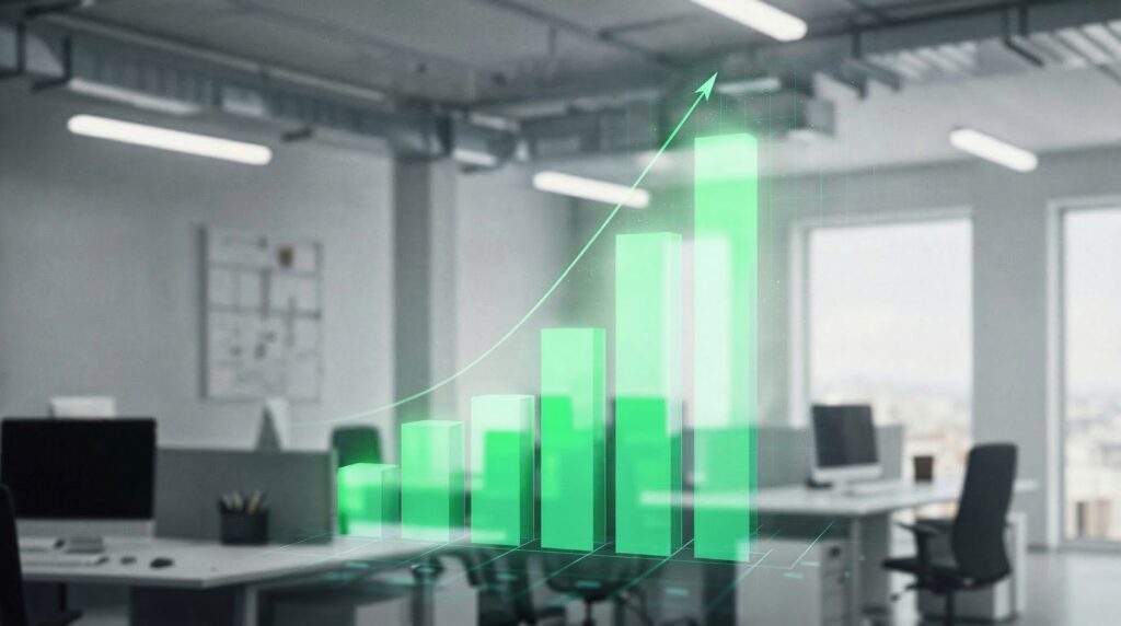 A green graph on a office.