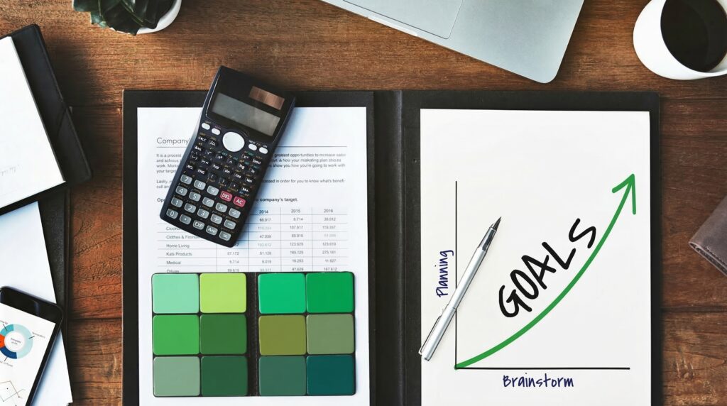 A calculator on a company document.