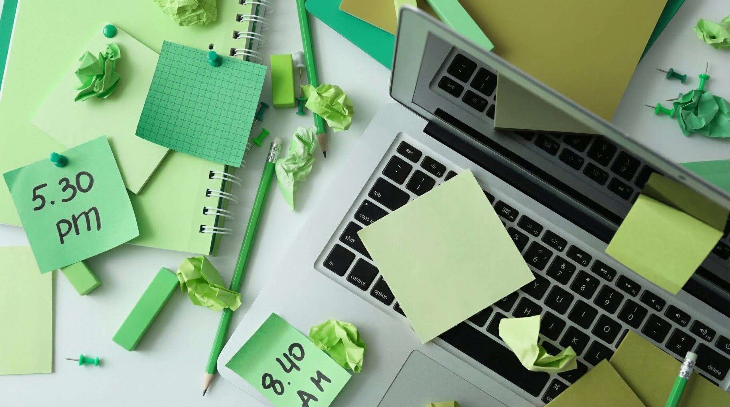 A laptop with sticky notes on it