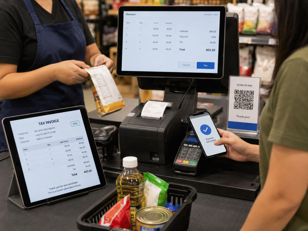 Philippine retail checkout using digital payment, POS, and electronic invoicing